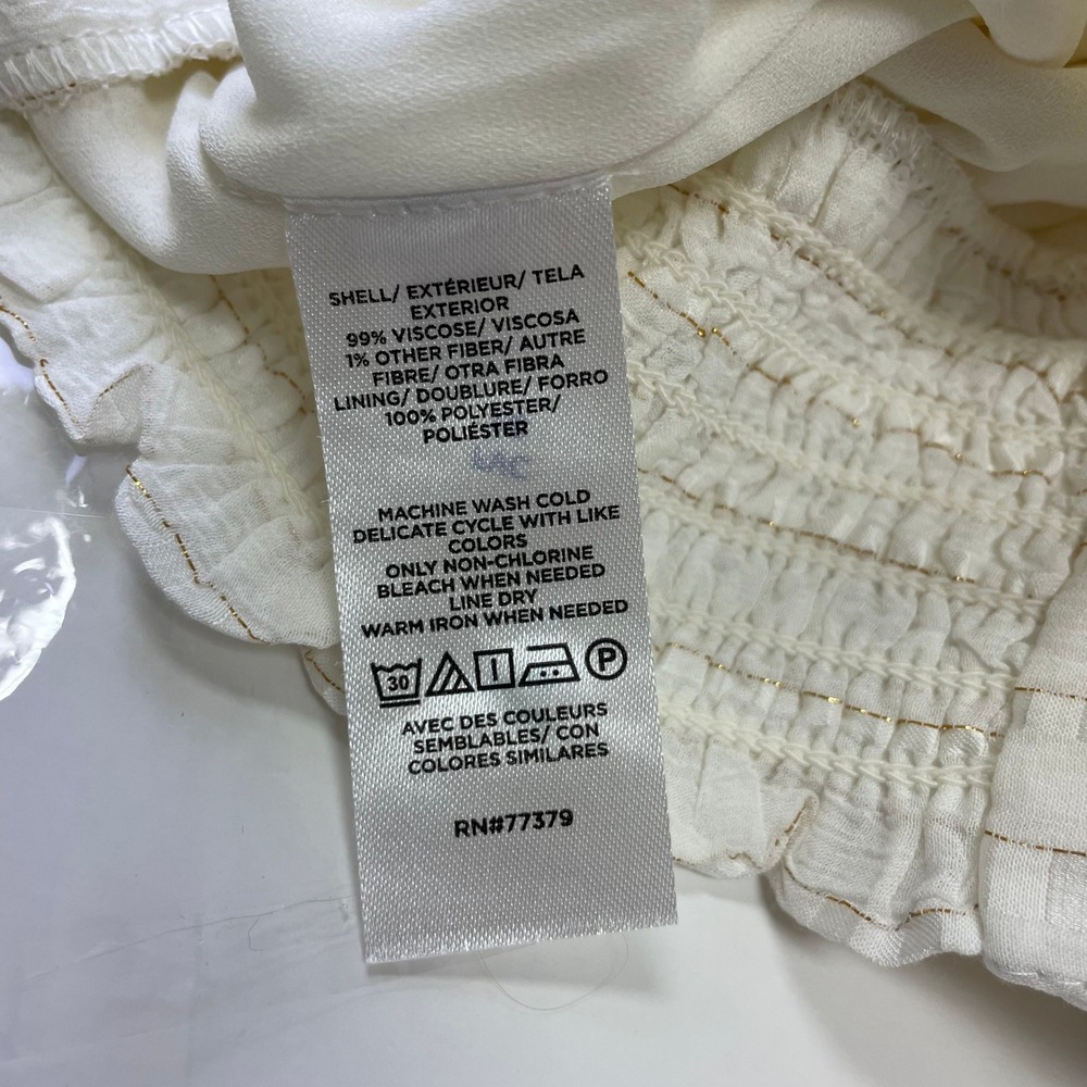 NEW Ann Taylor White Gold Metallic Stripe Mock Neck Blouse Large Bohemian - Picture 14 of 16